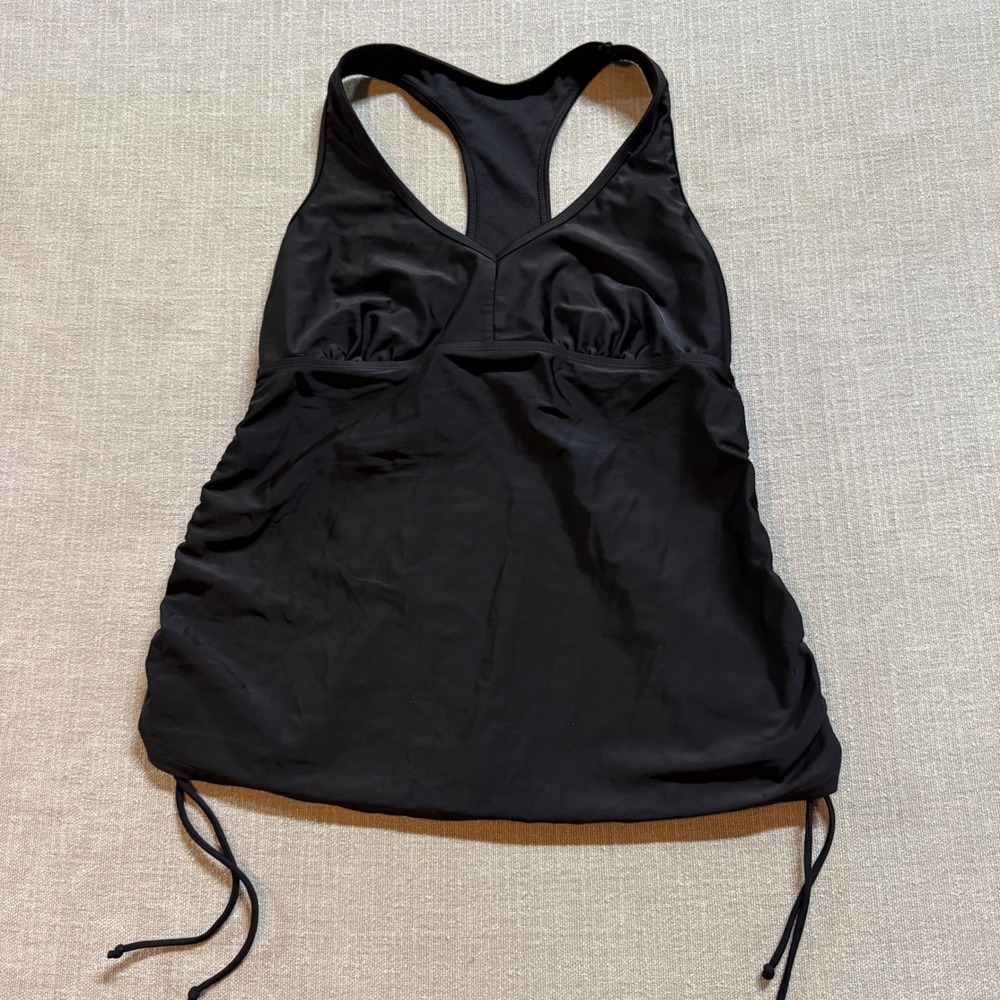 Catalina Tankini Swim Top Large 12-14 Black Ruched Side Drawstring Racerback